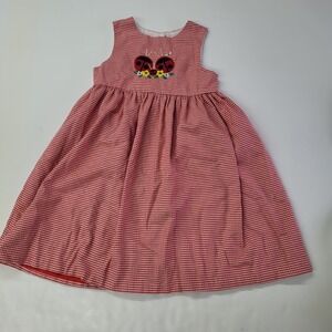 Fast Friends Girls Red Gingham Check Dress Ladybug Applique Size 4‎ Vintage